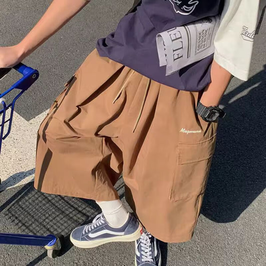 Bf Oversized Loose Streetwear Women Cropped Pants Japanese Hip Hop Pockets Cargo Wide Leg Trousers Retro Casual Straight Pants